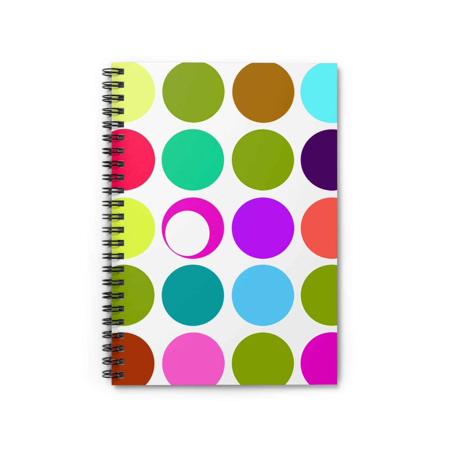 Patches, multicolored circles Spiral Notebook - Ruled Line by artist Marie Frederique