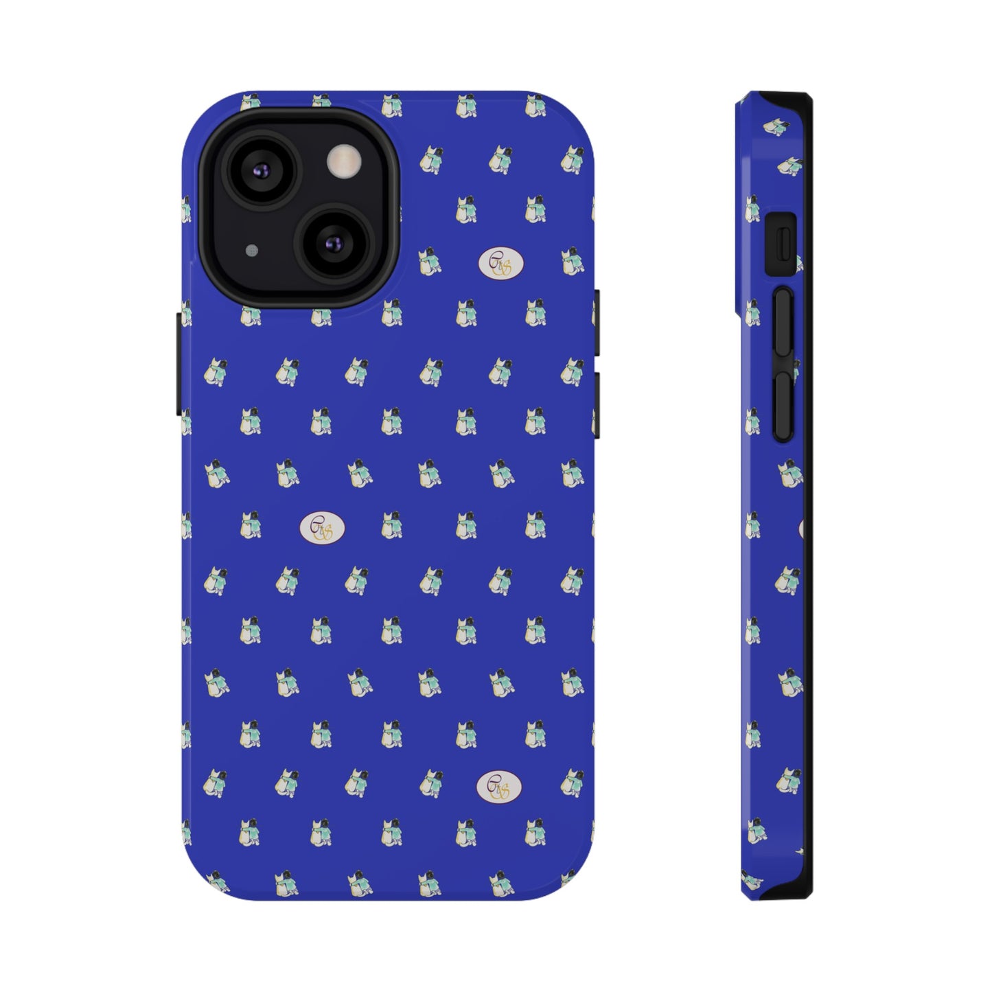 CTS Blue - repeat pattern boy and dog, Impact-Resistant Phone Cases by artist Marie Frederique