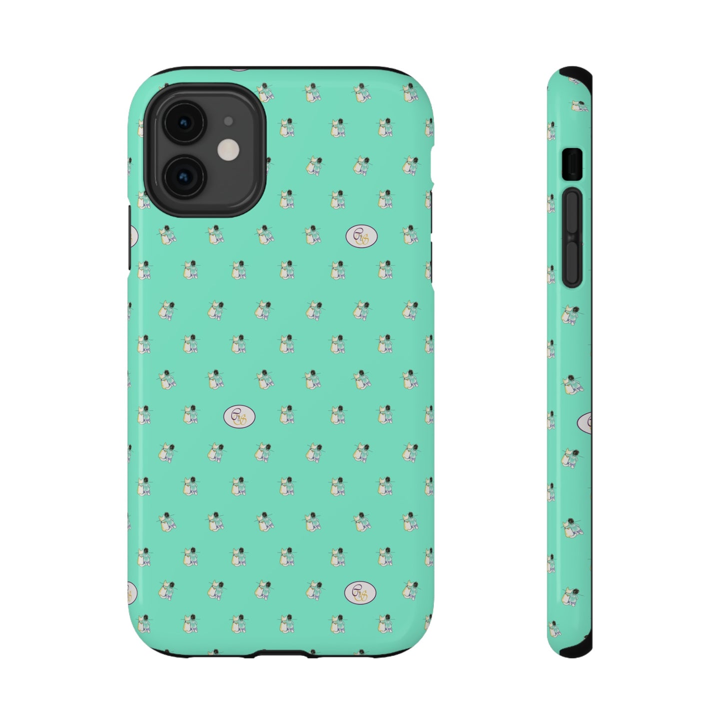 CTS Aqua - repeat pattern boy and dog, Impact-Resistant Phone Cases by artist Marie Frederique