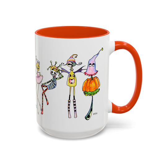Halloween Characters Line up - Unique Designer Colorful Mug by artist Marie Frederique