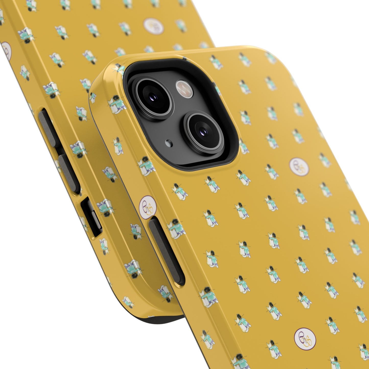 CTS Gold - repeat pattern boy and dog, Impact-Resistant Phone Cases by artist Marie Frederique