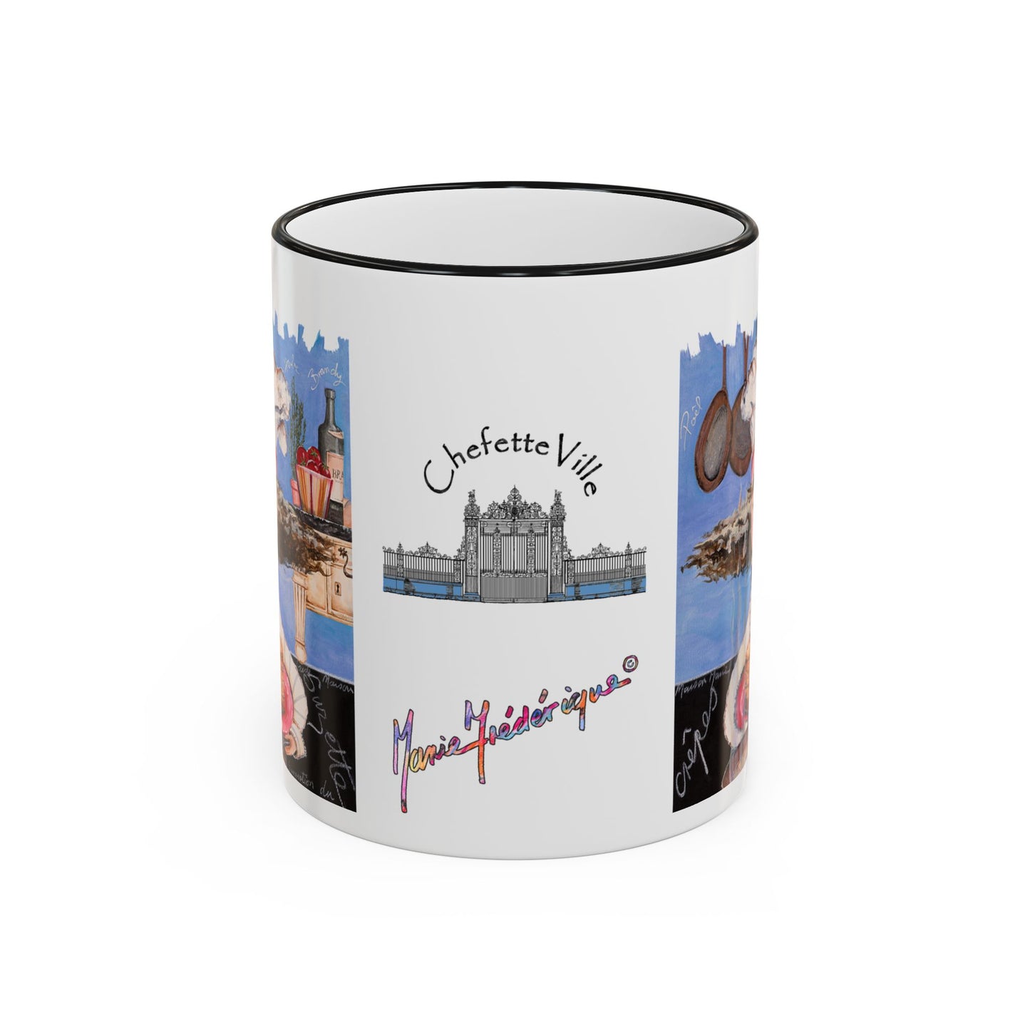 Crepes Suzette Mug - French Chefetteville Collage Coffee Cup by artist Marie Frederique
