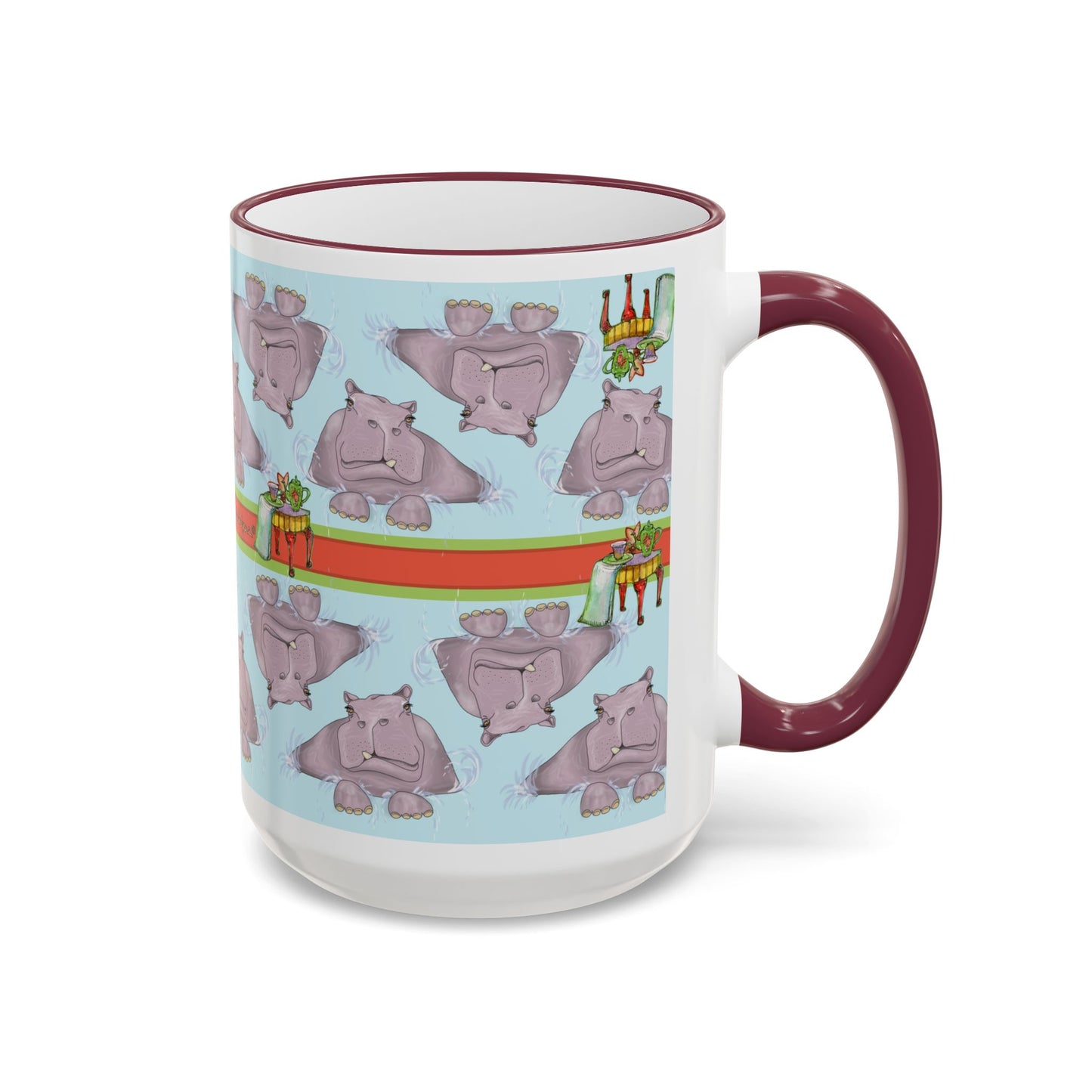 Happy Hippo Pattern Mug — Coffee Tea Mug (11oz, 15oz) by artist Marie Frederique