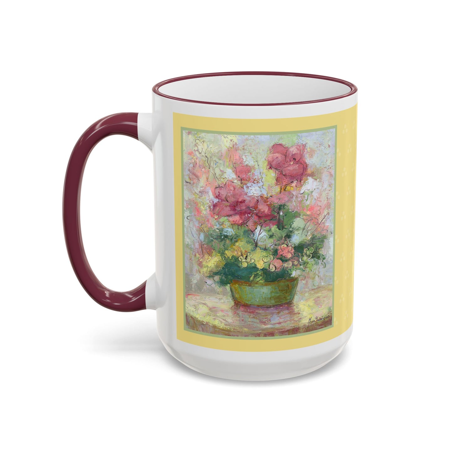 Floral Bouquet Rose Accent Rim Mug – Vintage Yellow Rose Art (11oz & 15oz) by artist Marie Frederique