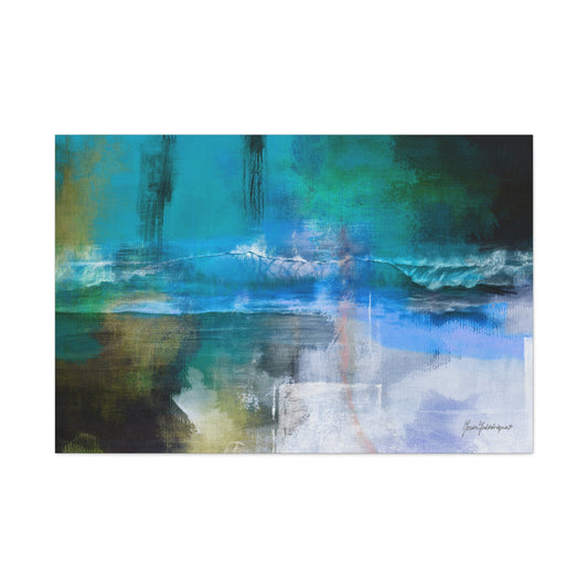 Crashing Wave, Coastal Vibes in Blues and Greens canvas art print by artist Marie Frederique
