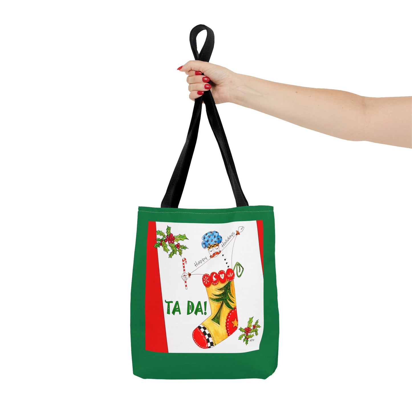 Christmas Stocking Tote Bag – 'Ta Da!' Holiday Gift & Shopping Tote by artist Marie Frederique