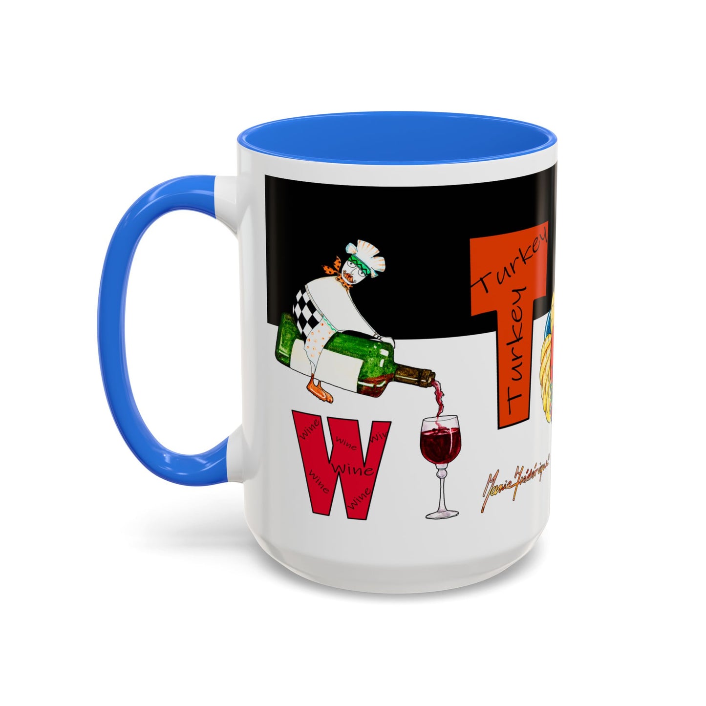 Colorful WTF Holiday Mugs by artist Marie Frederique