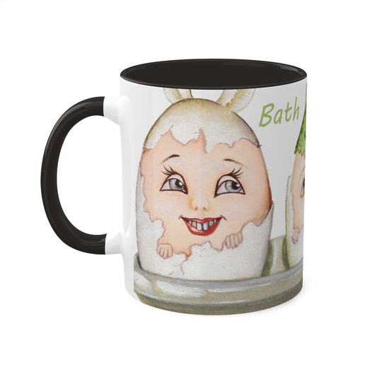 Whimsical Egg Crate 1 "Bath Time", Colorful Mug in black or green, 11oz by Artist Marie Frederique