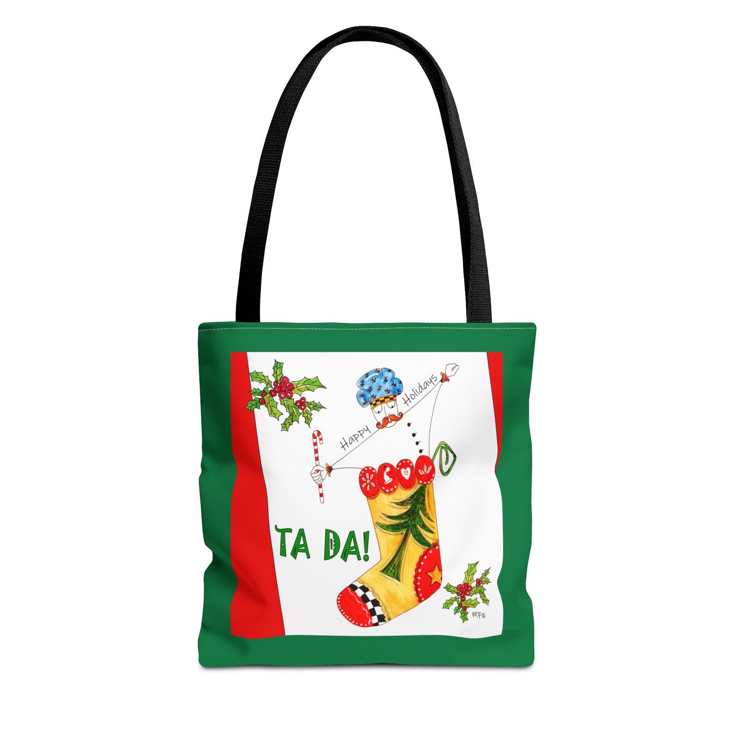 Christmas Stocking Tote Bag – 'Ta Da!' Holiday Gift & Shopping Tote by artist Marie Frederique