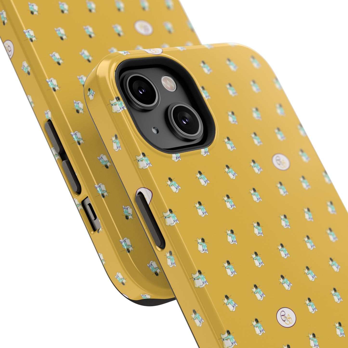 CTS Gold - repeat pattern boy and dog, Impact-Resistant Phone Cases by artist Marie Frederique