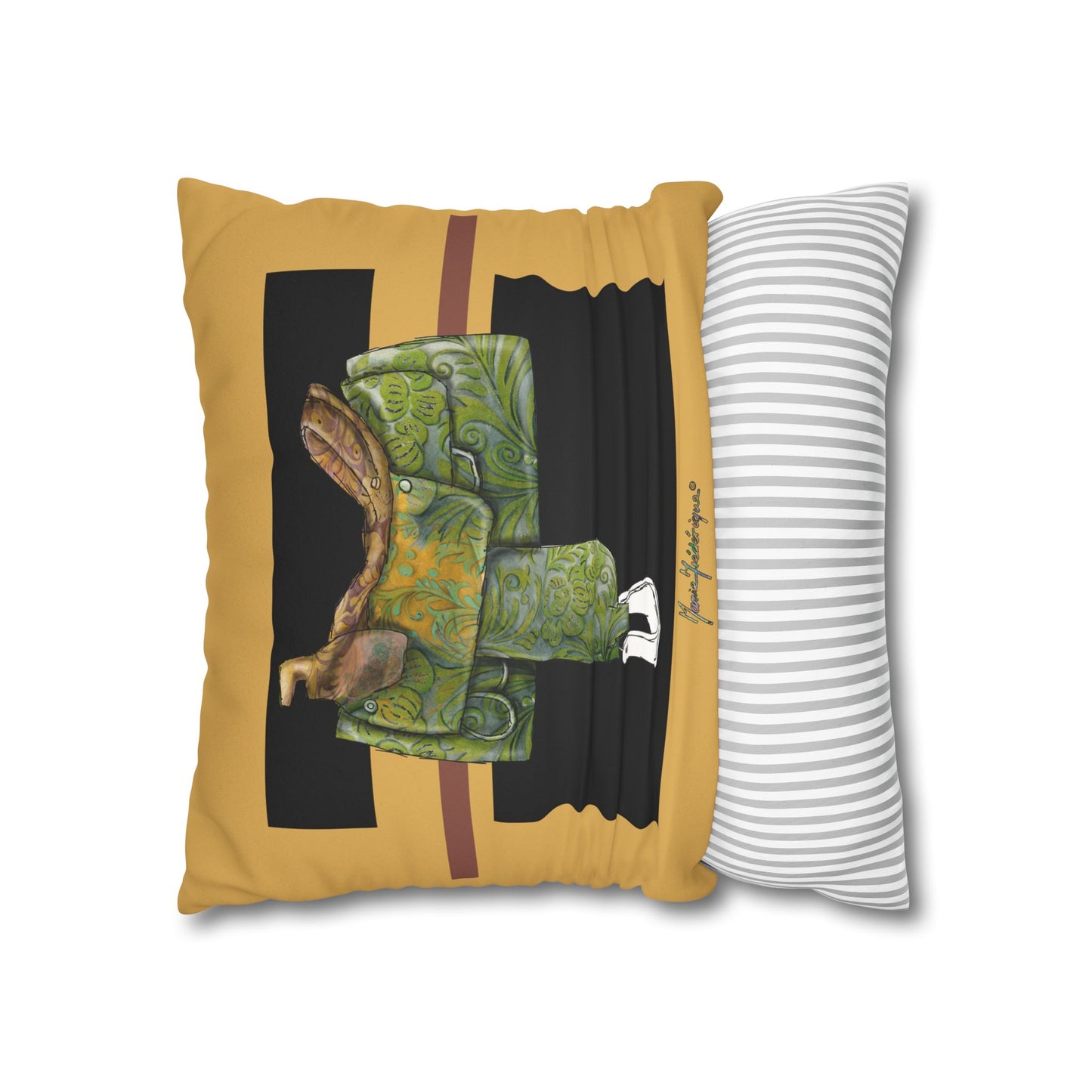 Western Saddle & Scarf Decorative Pillowcase — Faux Suede Accent Cushion Cover by artist Marie Frederique