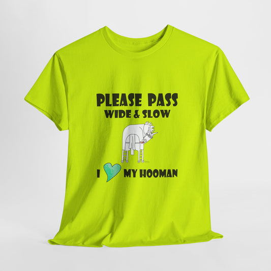 Equestrian safety awareness top - Please Pass Wide & Slow, I ❤️ My Hooman by artist Marie Frederique
