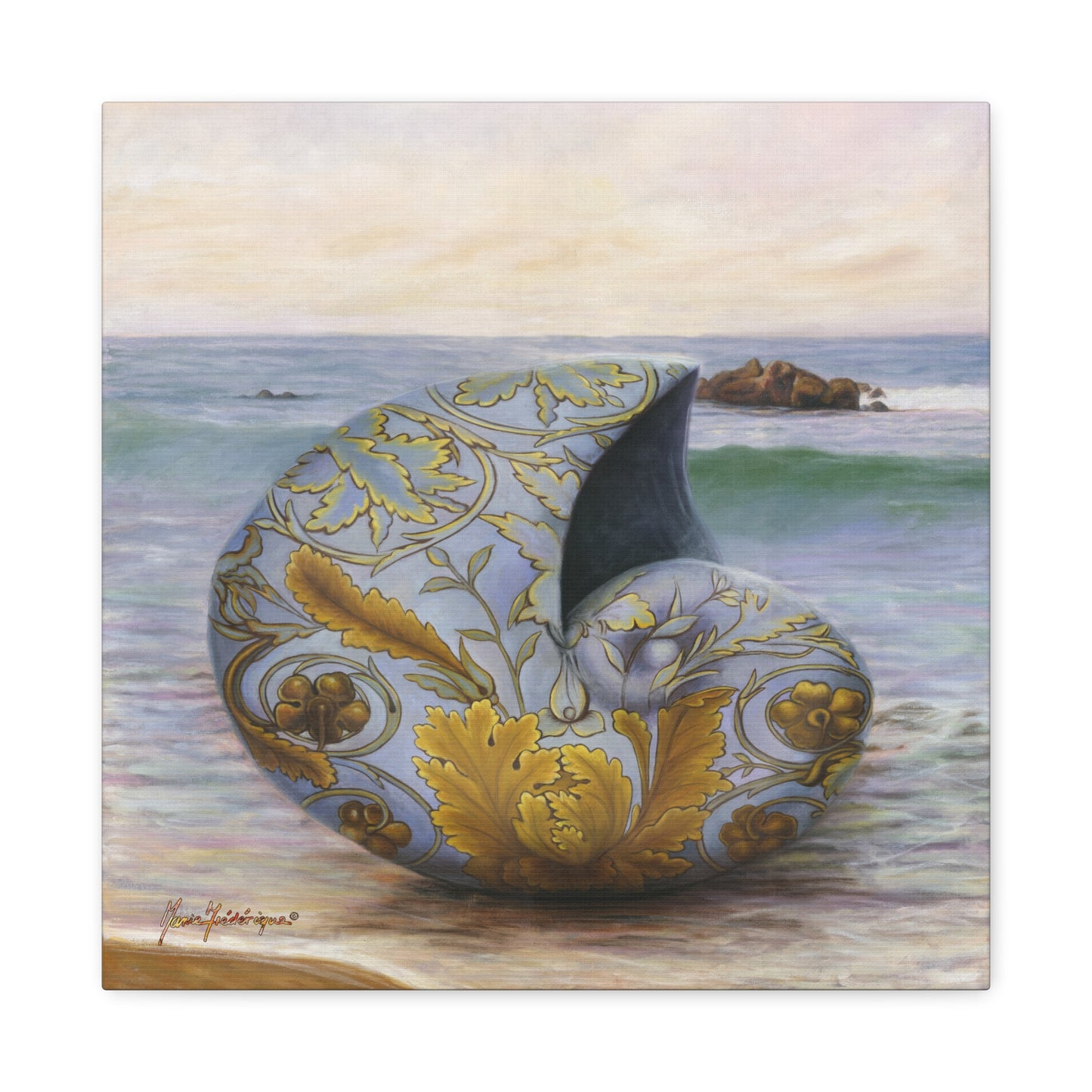 Ocean Tapestry II, Decorative Nautilus Canvas Wall Art – Ornate Shell Beach Print, Matte Stretched 1.25" by artist Marie Frederique
