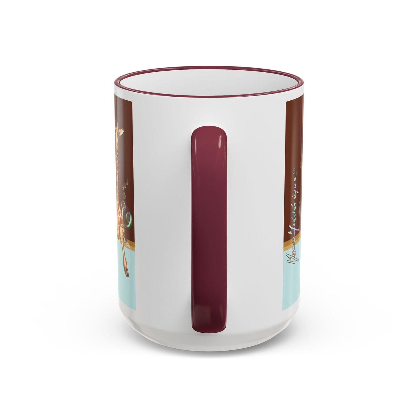 Giraffe Bubbles Accent Rim Mug — Cute Safari Animal Coffee Cup (11oz/15oz) by artist Marie Frederique