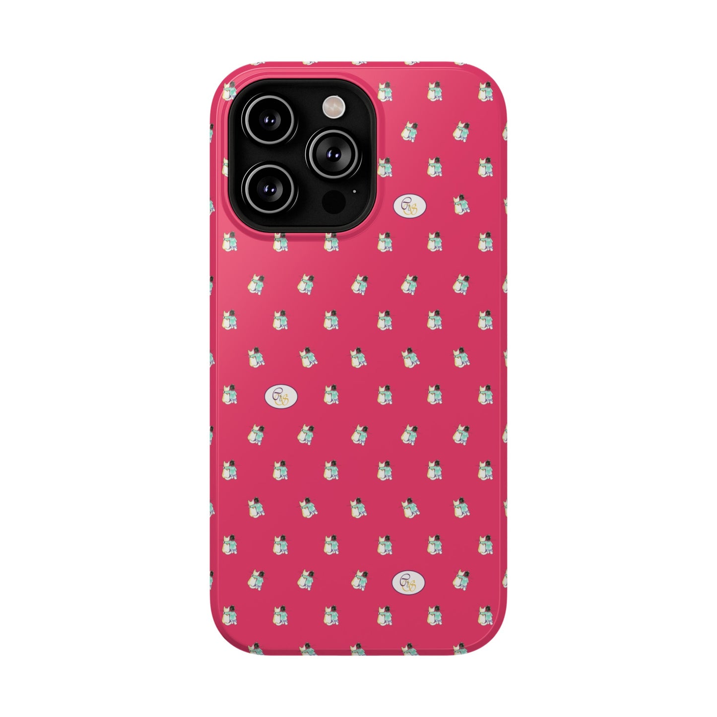 CTS Pink - repeat pattern boy and dog, Impact-Resistant Phone Cases by artist Marie Frederique