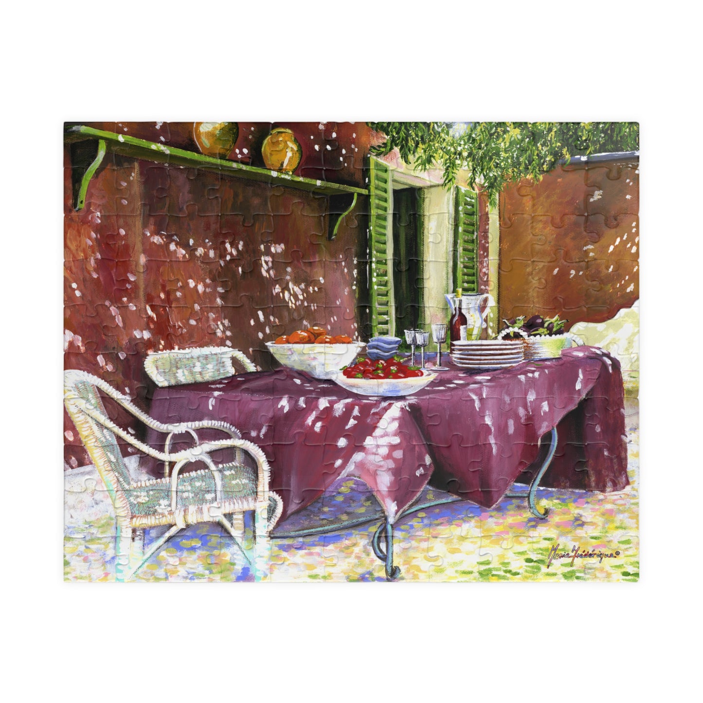 My happy place - summer patio table set for guests, Puzzle (110, 252, 520-piece) by Artist Marie Frederique