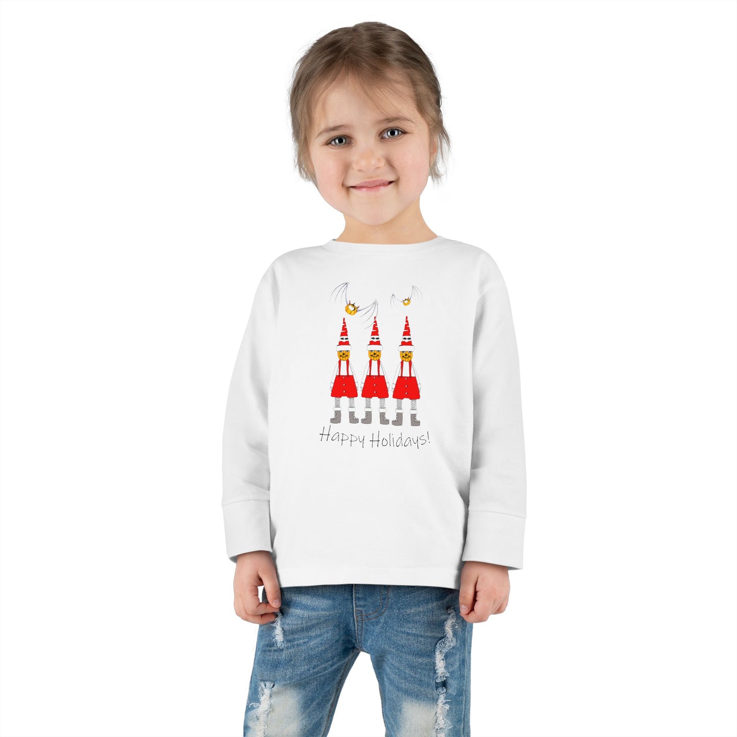 Holiday Pumpkin Santas - Toddler Long Sleeve Tee by artist Marie Frederique