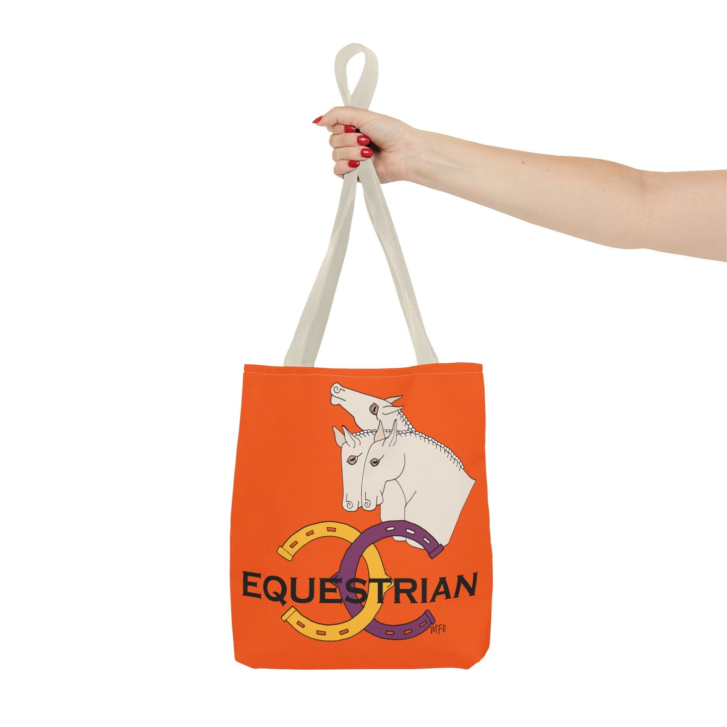 EQUESTRIAN CTS, Orange Tote Bag in 3 sizes and black or beige handles by artist Marie Frederique