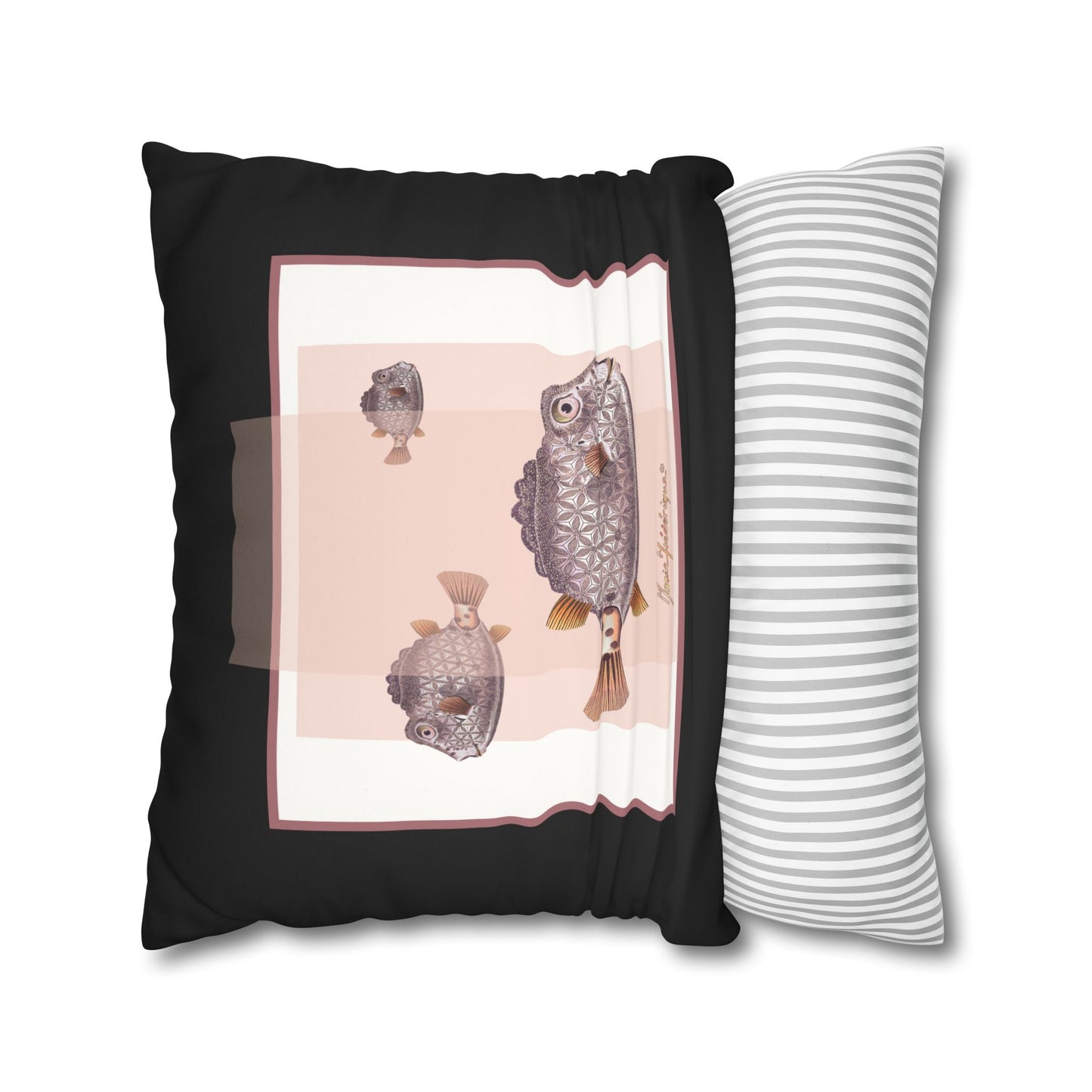 Boxfish Faux Suede Pillowcase — Decorative Square Throw Pillow Cover by artist Marie Frederique