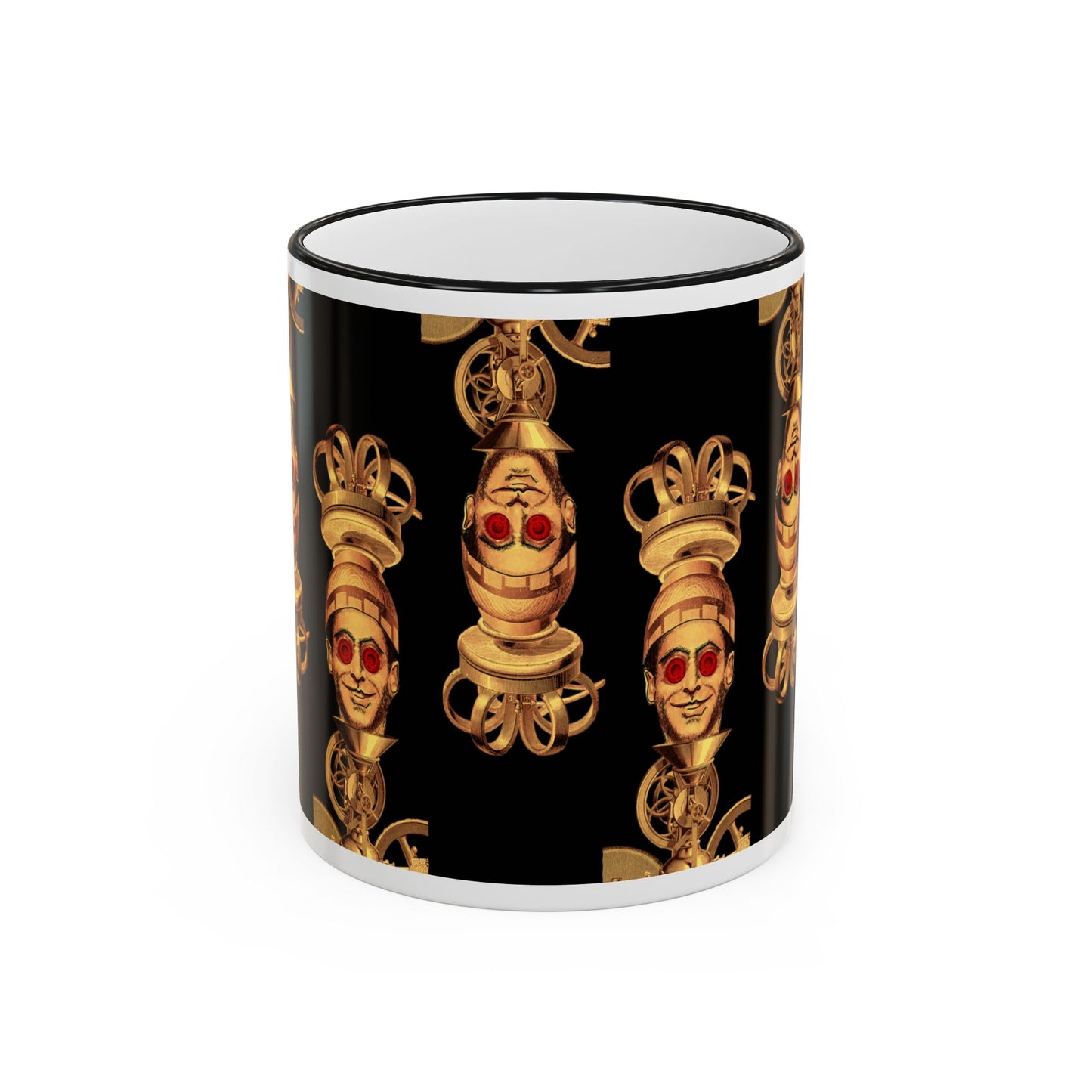 Gold Skull Pattern Accent Rim Mug – Gothic Baroque Coffee Cup by artist Marie Frederique