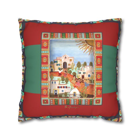 Fiesta Village, Art Decorative Throw Pillow Cover by artist Marie Frederique