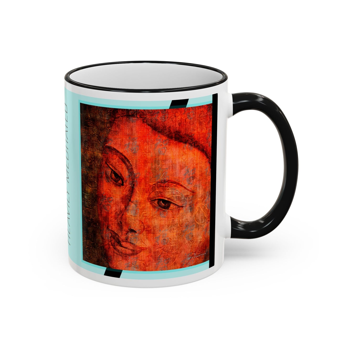 Heavily Meditated Ceramic Accent Mug — Buddha Art Coffee Cup (11oz/15oz) by artist Marie Frederique