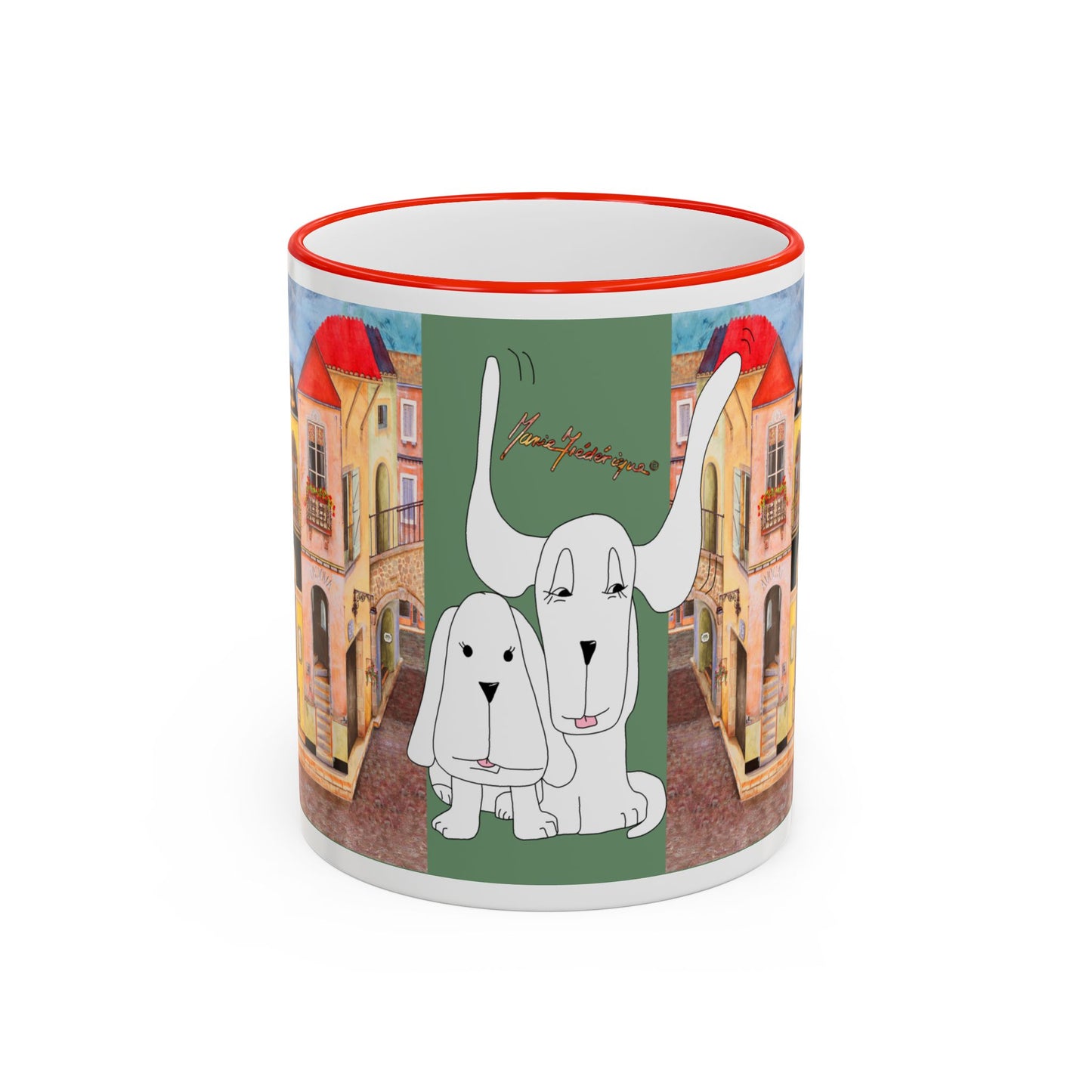 Chefetteville, Cute Dog Duo Mug — Whimsical Pet Art Coffee Cup (11oz/15oz) by artist Marie Frederique