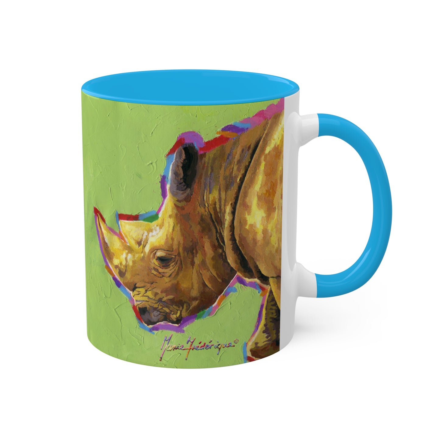 I AM so Tired - Rhinoceros Colorful Mug in 5 colors, 11oz By Artist Marie Frederique