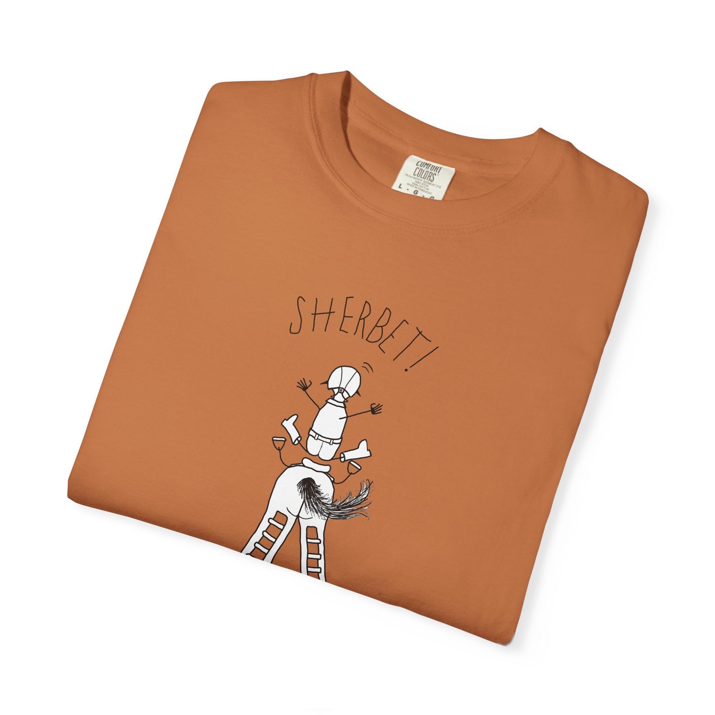 Equestrian KEEP YOUR LEGS ON! T-shirt - Jumping Caricature Design by artist Marie Frederique
