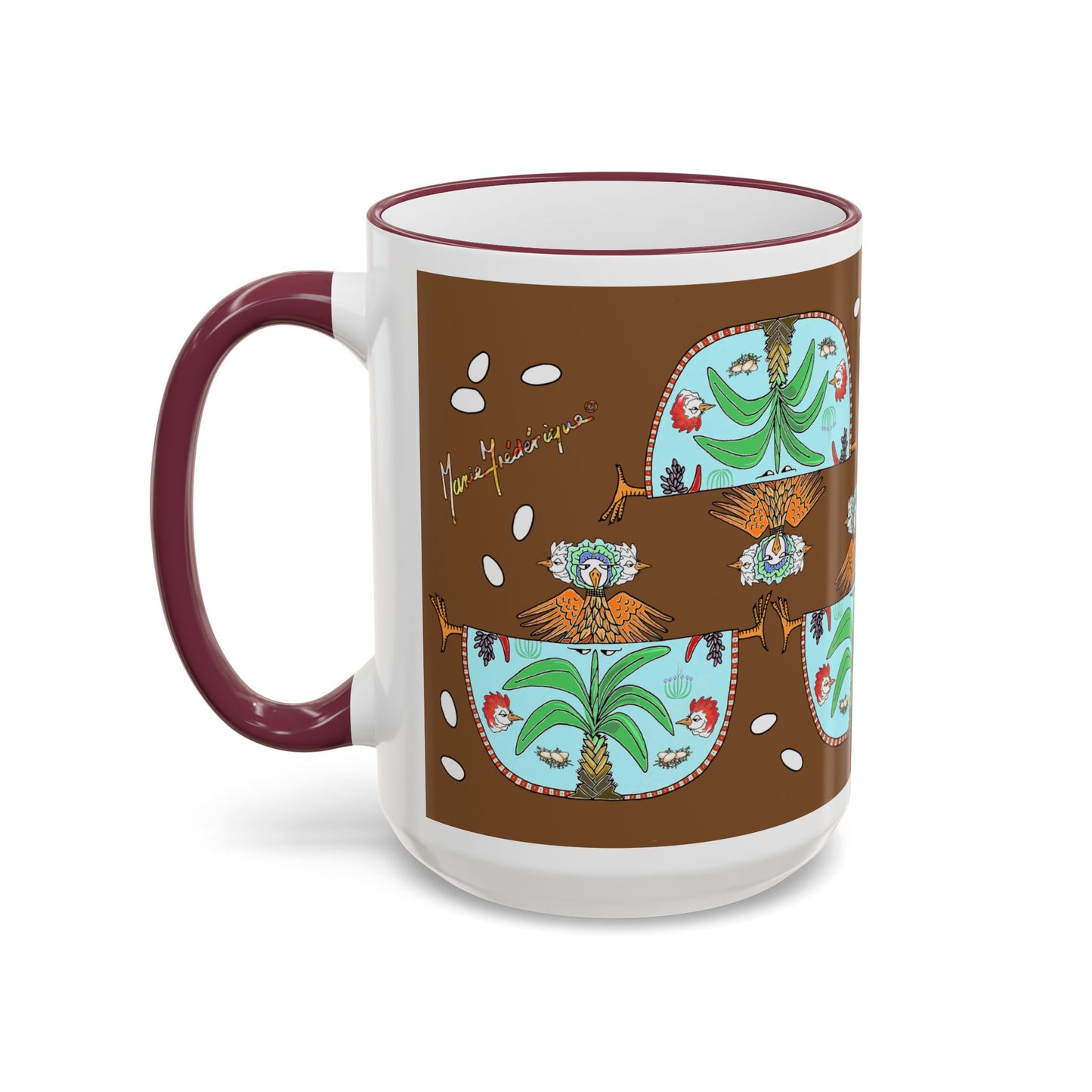 Chic Chick Tropical Palm Pattern Accent Mug - Ceramic Coffee Cup (11oz/15oz) by artist Marie Frederique