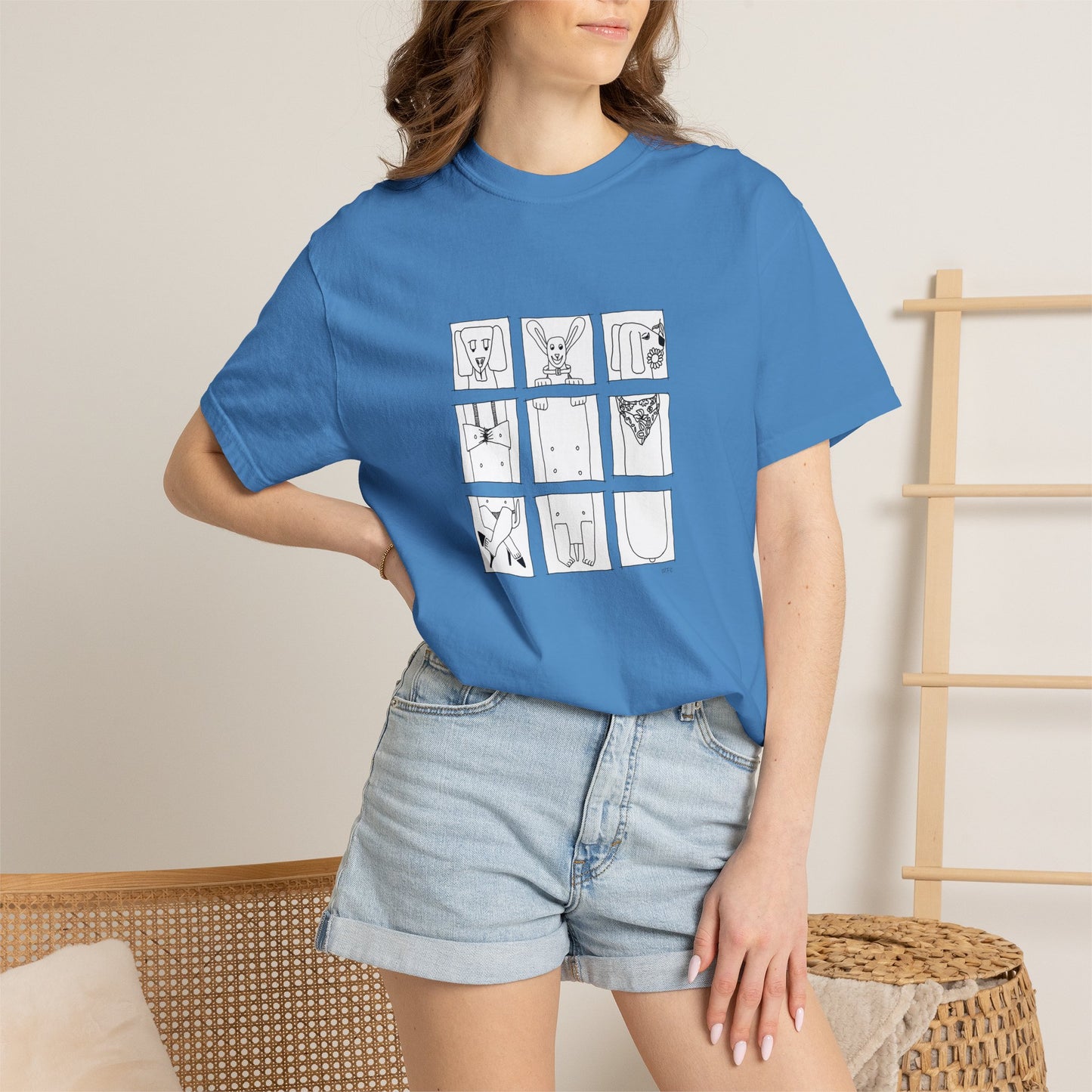 Dachshund Minimalist Grid Illustration T-Shirt — Icon Panel Tee by artist Marie Frederique