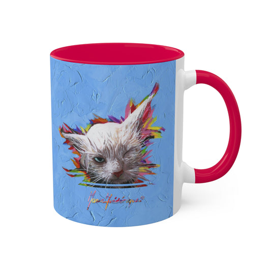 RBF - Wet cat art print Colorful Mugs, 11oz By Artist Marie Frederique