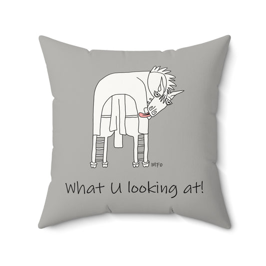 Equestrian Funny, Faux Suede Pillow - "What U Looking At!" Decor by artist Marie Frederique