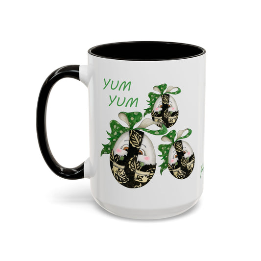 Whimsical Egg Wrap 4 "Yum Yum", Colorful Mug by Artist Marie Frederique