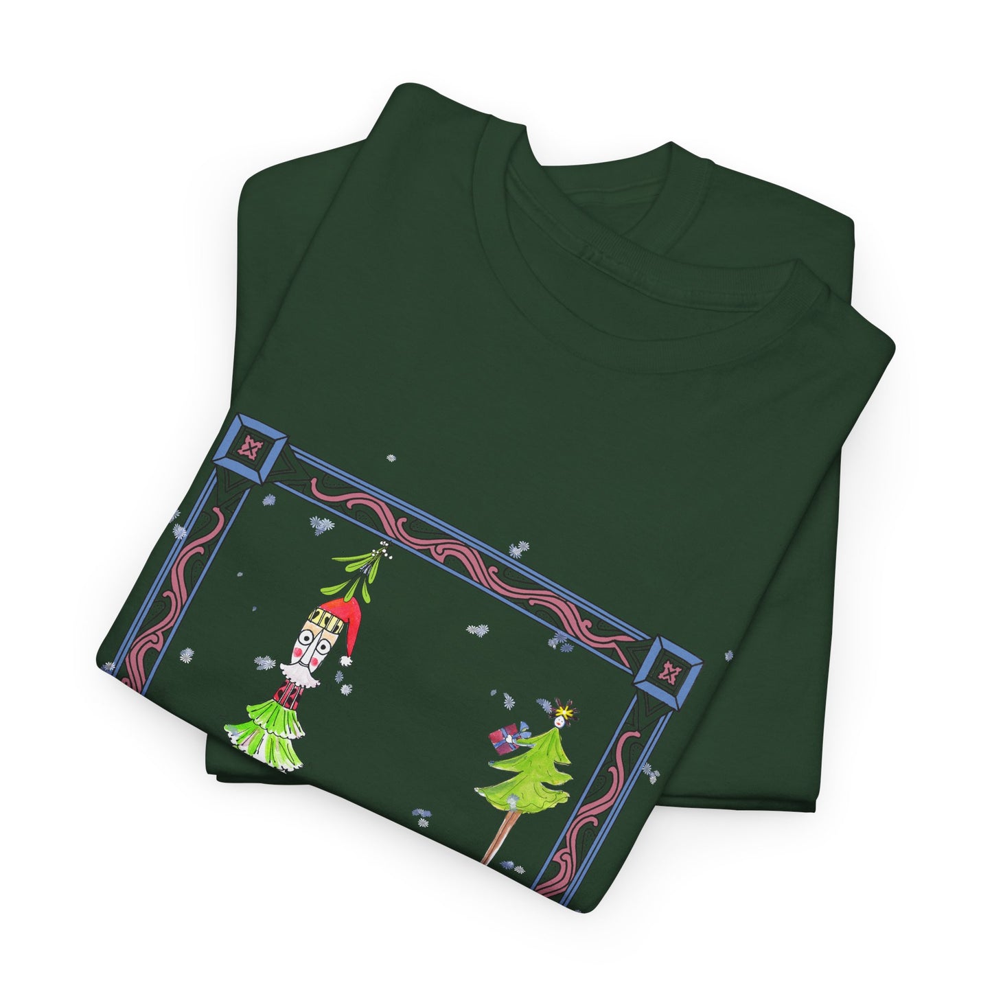 Mistletoe Christmas Tree Elf T-Shirt – Funny "Now What?" Holiday Tee by artist Marie Frederique