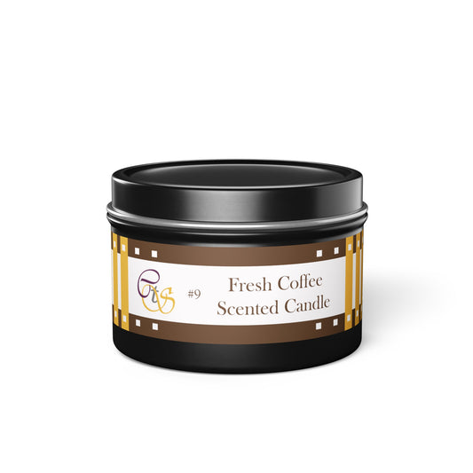 CTS #9 Candle Collection "Fresh Coffee" Scented Coconut Soy Wax Candle in a metal tin. 4 oz or 8 oz, 3 tin colors silver, black or gold