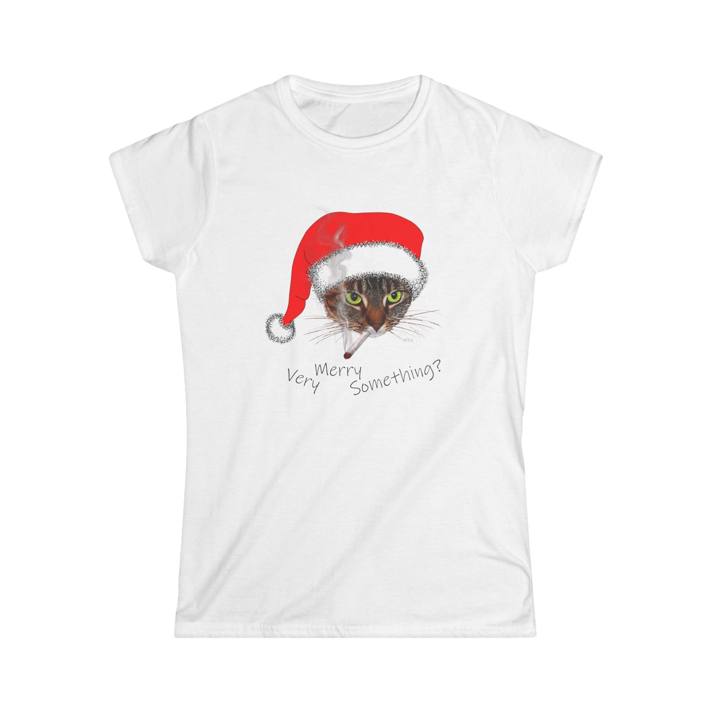 Grumpy Cat in Santa Hat “Very Merry Something?” Christmas Shirt by artist Marie Frederique