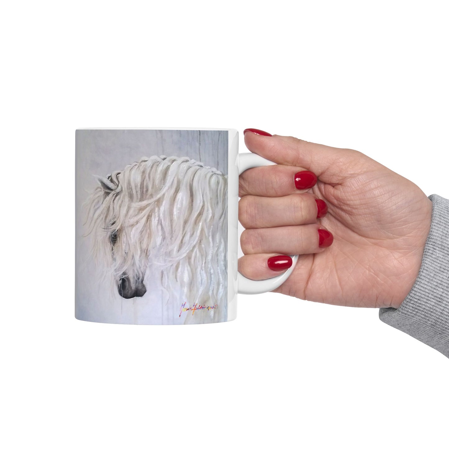 CTS White Horse with mane 2, Ceramic Mug, 11oz by Artist Marie Frederique