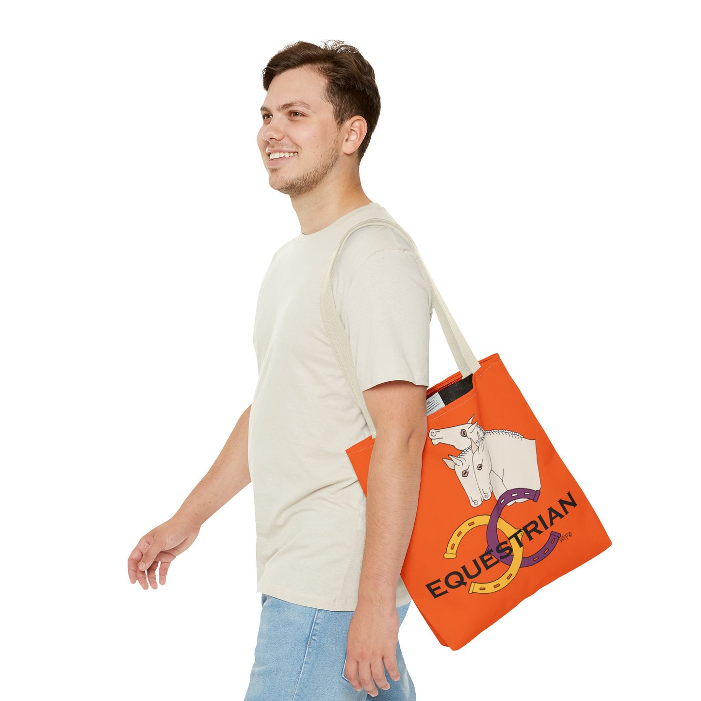 EQUESTRIAN CTS, Orange Tote Bag in 3 sizes and black or beige handles by artist Marie Frederique