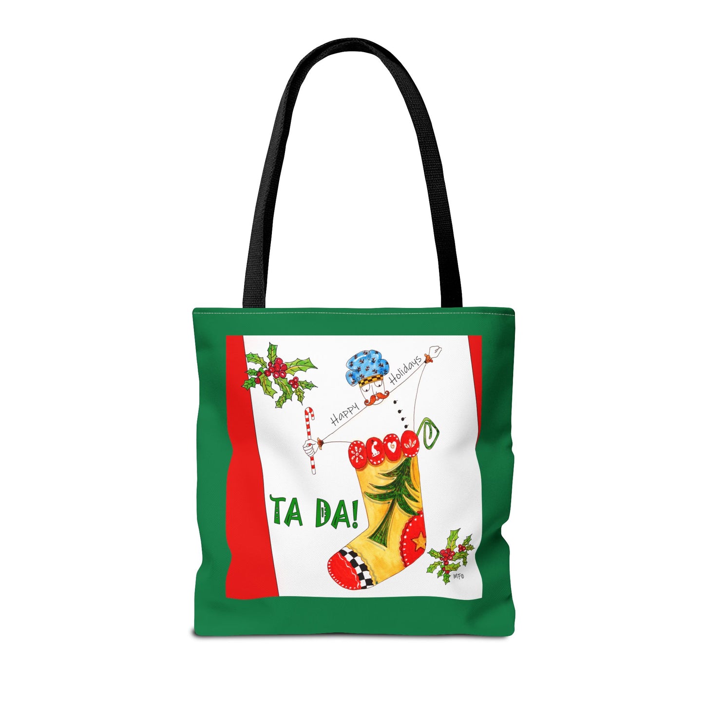 Christmas Stocking Tote Bag – 'Ta Da!' Holiday Gift & Shopping Tote by artist Marie Frederique