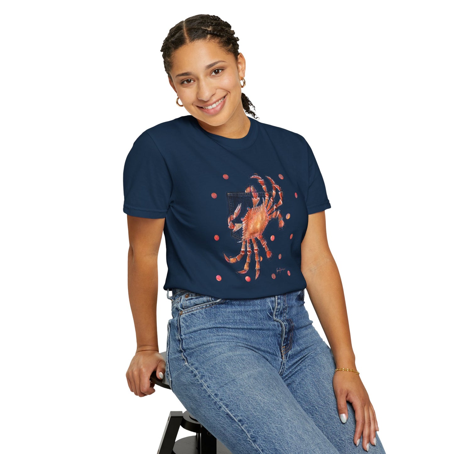 Crab Graphic T-Shirt — Retro Coastal Art by artist Marie Frederique