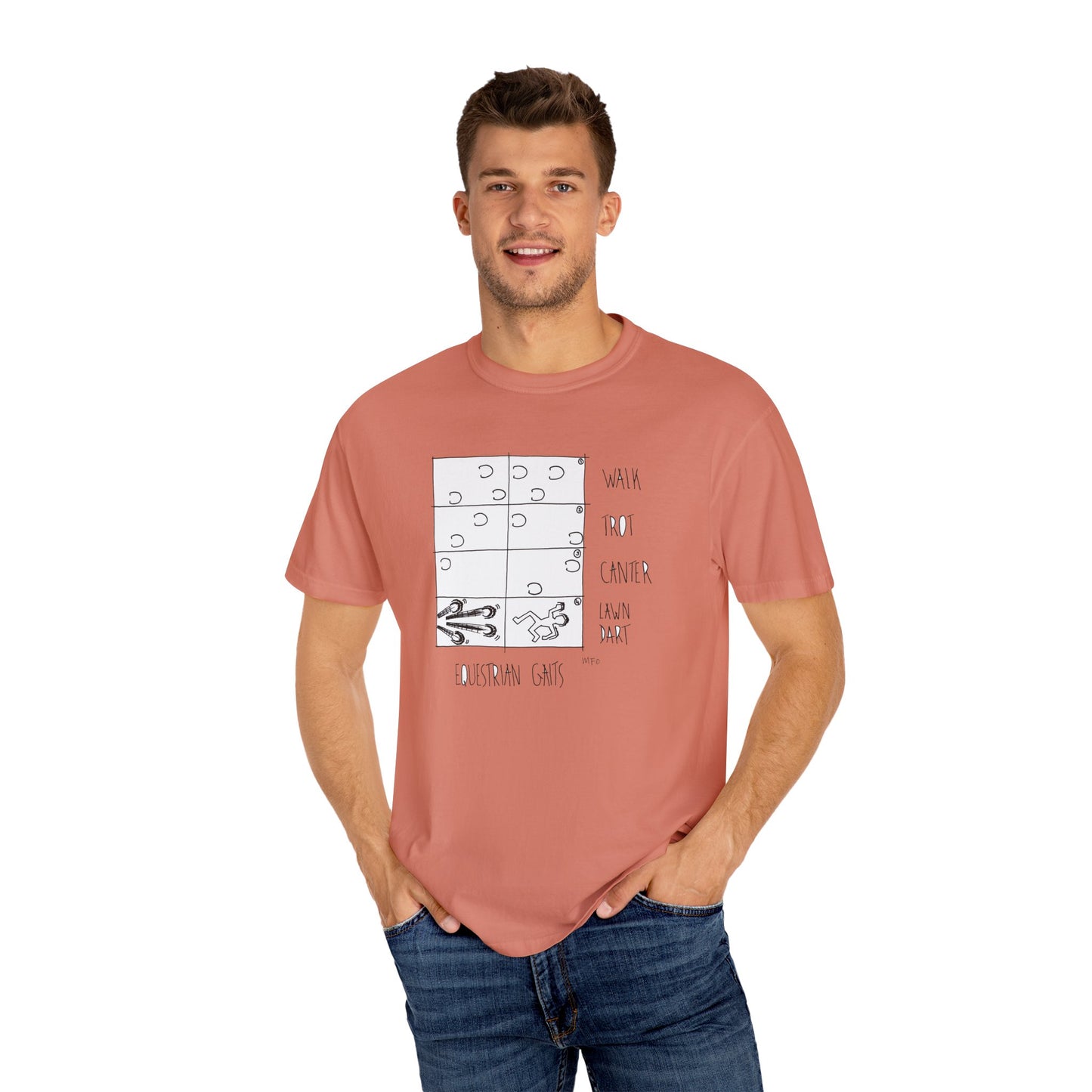 Equestrian Lawndart, Gaits Humor - Unisex Garment-Dyed T-shirt by artist Marie Frederique