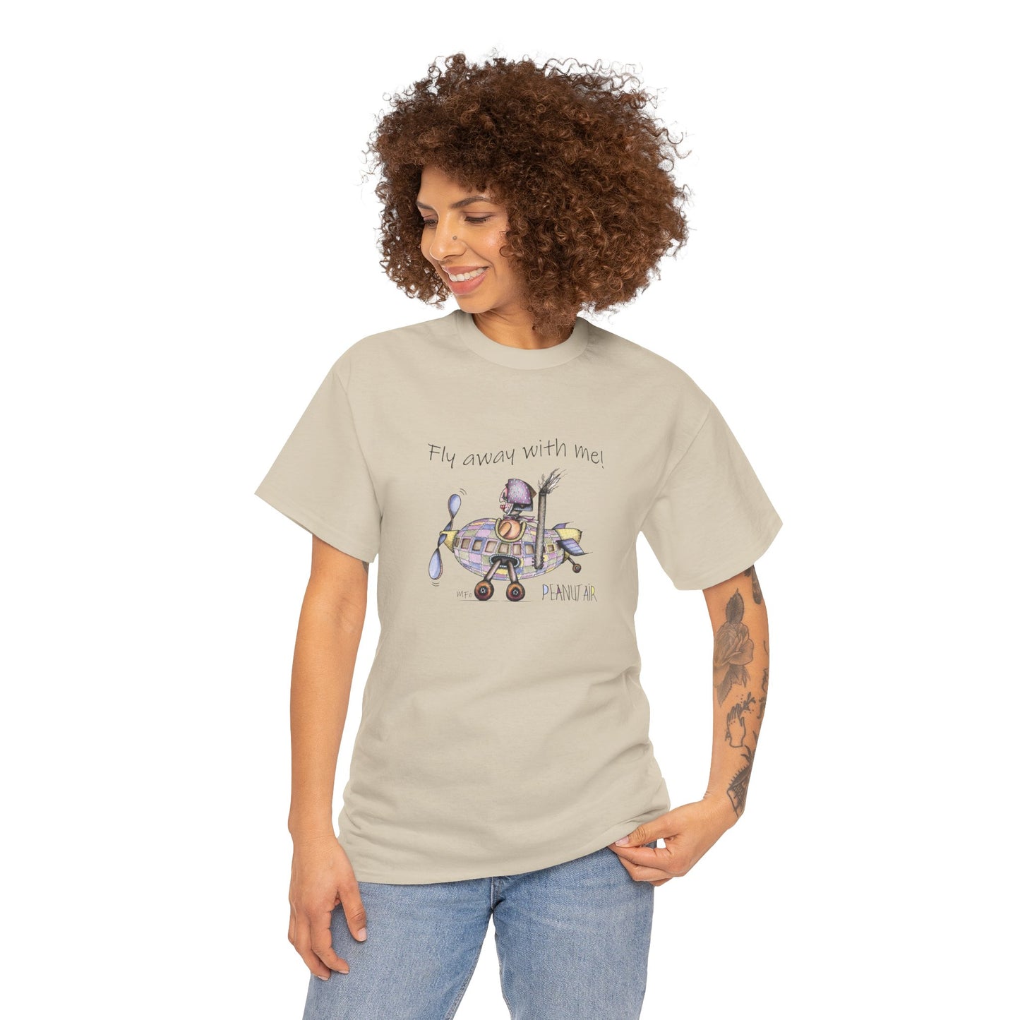 PEANUT AIR, "Fly away with me!" Unisex Heavy Cotton Tee by artist Marie Frederique (S - 5XL)