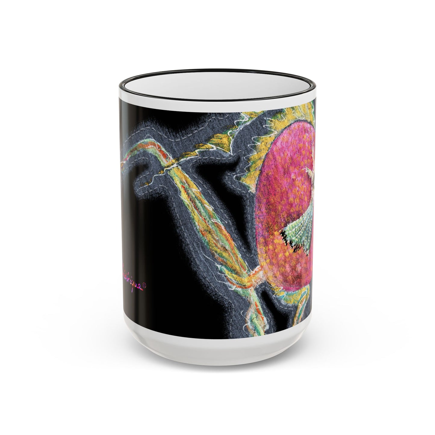 Rose fish Accent Rim Mug – Artistic Aquarium Coffee Cup (11oz & 15oz) by artist Marie Frederique
