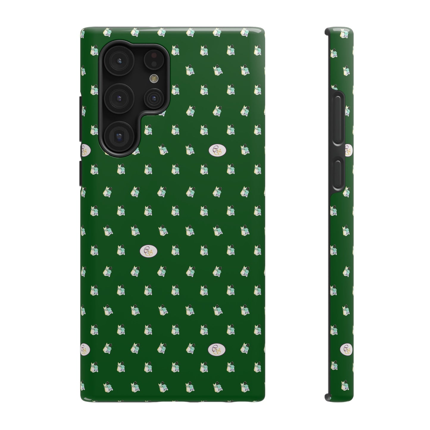 CTS Green - repeat pattern boy and dog, Impact-Resistant Phone Cases by artist Marie Frederique