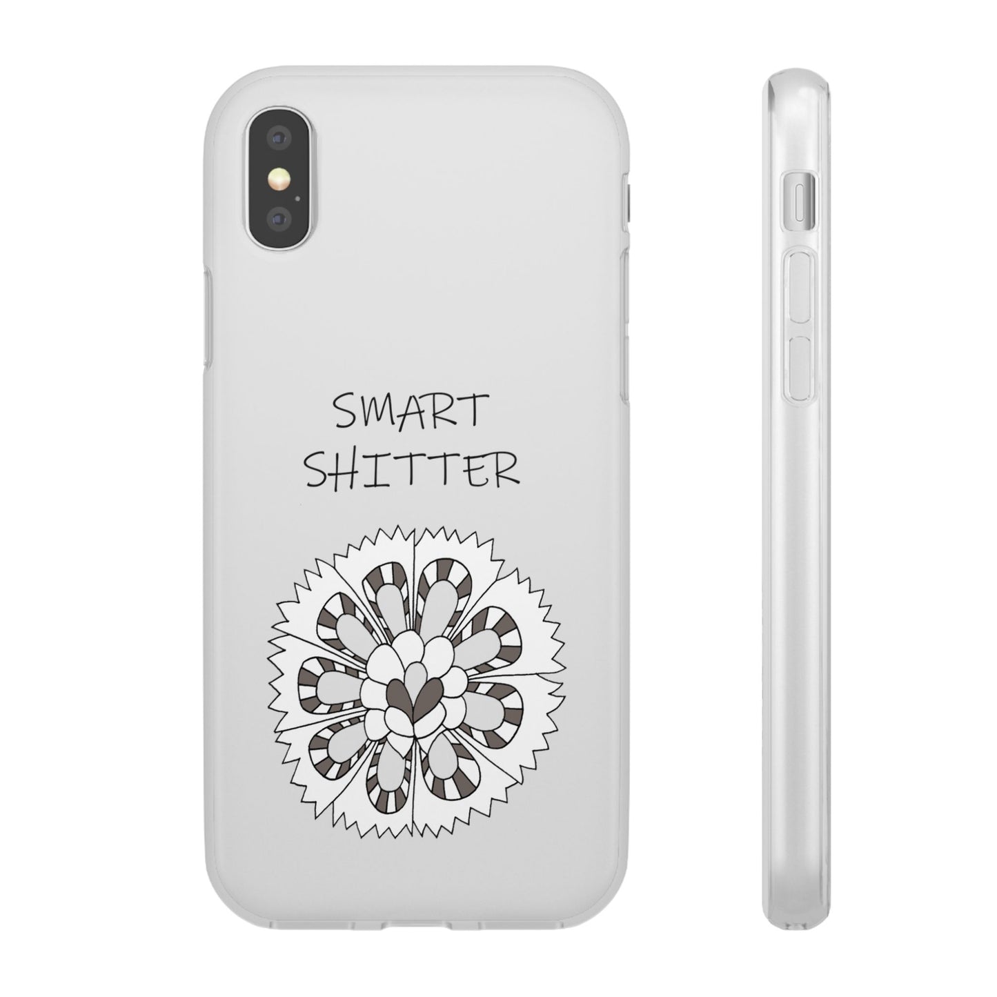 SMART SHITTER, with a Mandala Flower in black and white, Adult Humor phone case - Flexi Cases by artist Marie Frederique