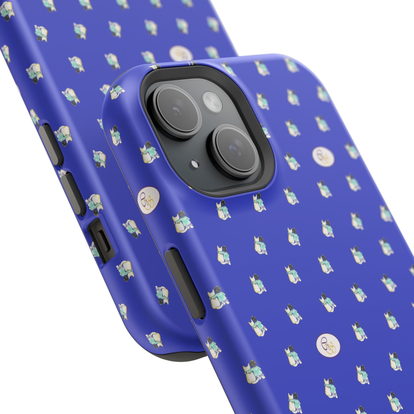 CTS Blue - repeat pattern boy and dog, Impact-Resistant Phone Cases by artist Marie Frederique