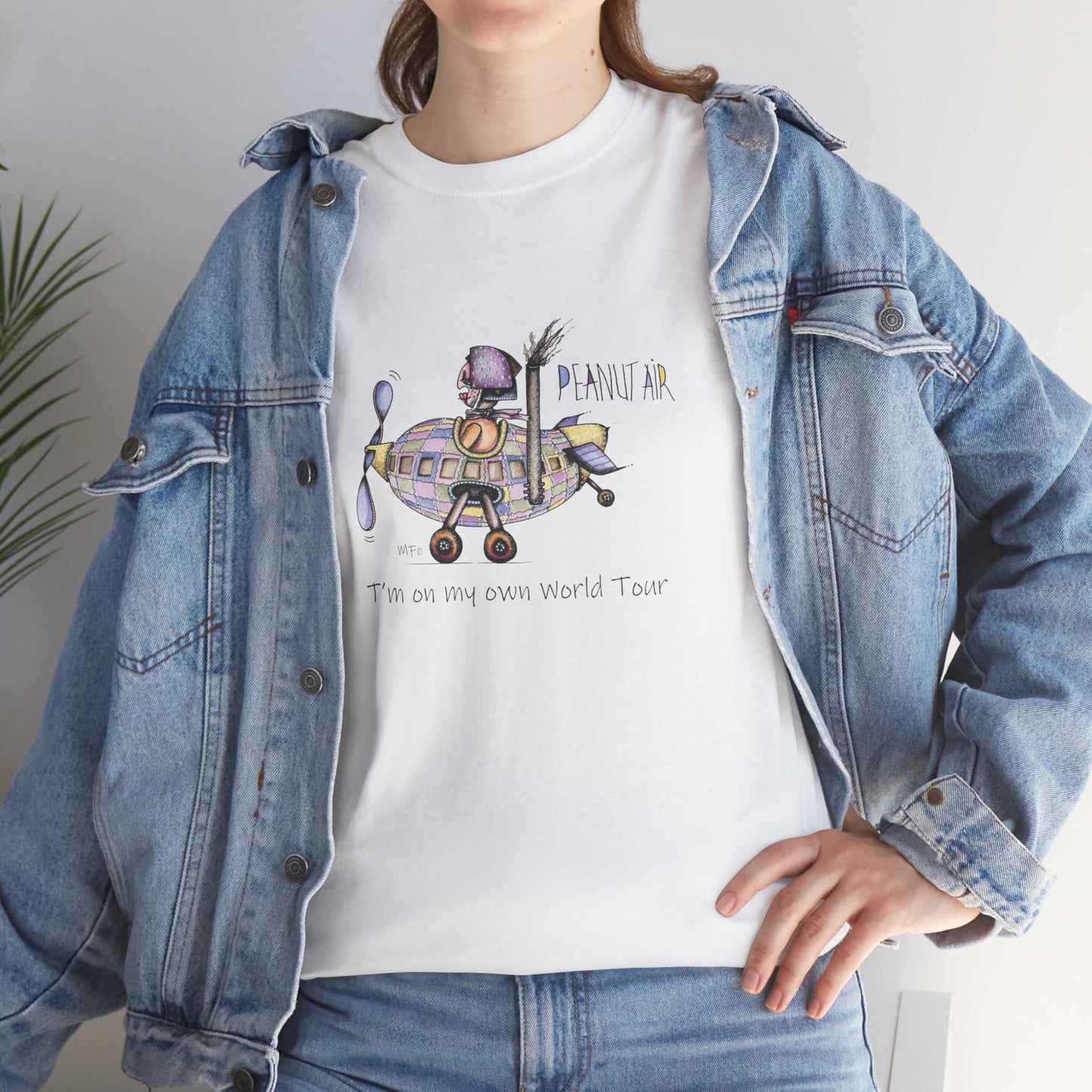 PEANUT AIR, I'm on my own World Tour! - Unisex Heavy Cotton Tee by Marie Frederique art in 5 colors (S - 5XL)