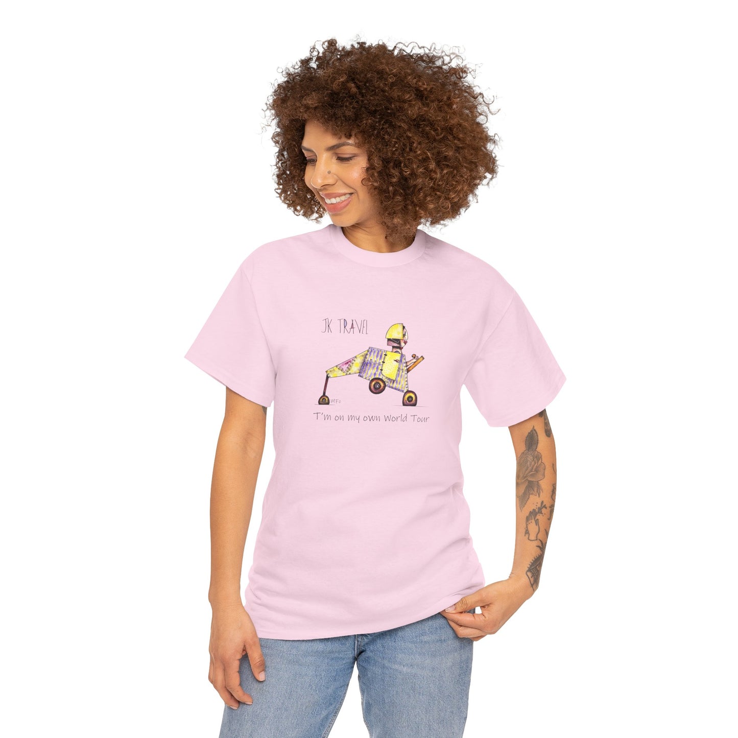 JK TRAVEL, I'm on my own World Tour! - Unisex Heavy Cotton Tee by Marie Frederique art in 6 colors (S - 5XL)