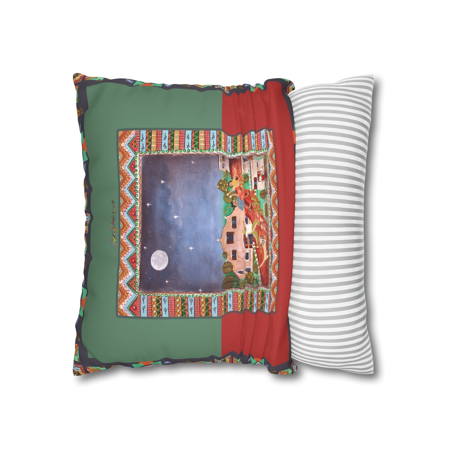 Fiesta Nightscape Faux Suede Pillowcase by artist Marie Frederique